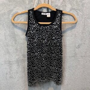 Y2K Black Sequin Tank Top Girls Size 14 Tunic Top Sparkle Party Whimsygoth
